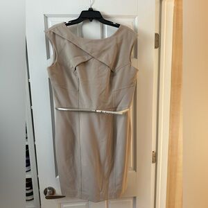 Saks Fifth Avenue Beige Midi Dress with Silver Accent